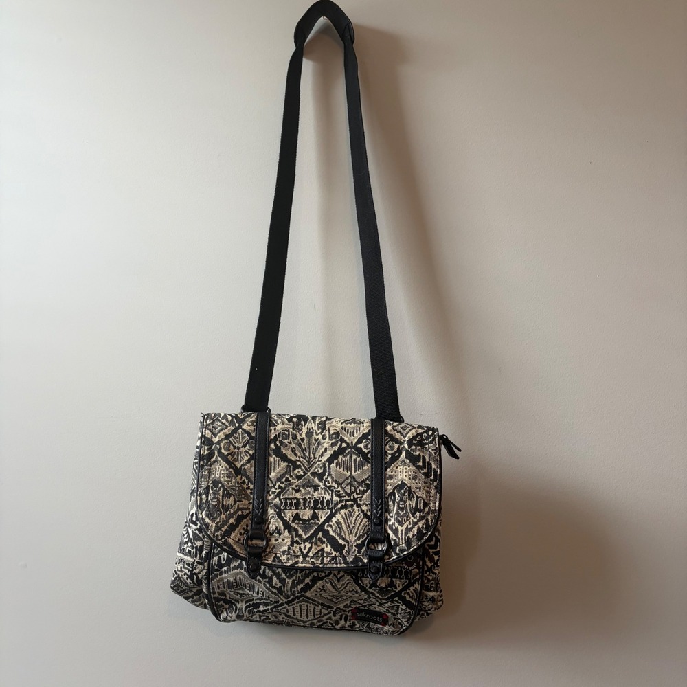 Sakroots Black White Tribal Geometric Canvas Crossbody Messenger Bag Be Brave